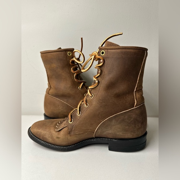 Justin L575 Western Lacer Ladies Women Brown Leather Lace Boot Womens Size 6 B - Picture 5 of 8